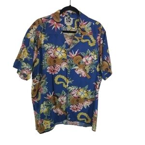Hilo Hattie blue mens hawaiian shirt tiki luau beach resort vacation shirt usa